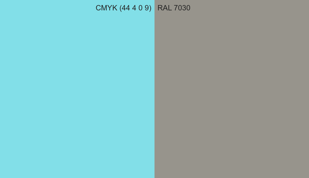 CMYK Color CMYK (44 4 0 9) vs RAL 7030 side by side comparison CMYK Color CMYK (44 4 0 9) vs RAL 7030 side by side comparison