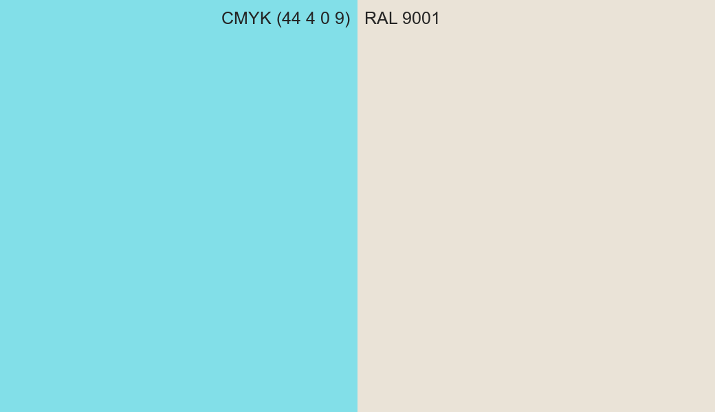 CMYK Color CMYK (44 4 0 9) vs RAL 9001 side by side comparison CMYK Color CMYK (44 4 0 9) vs RAL 9001 side by side comparison
