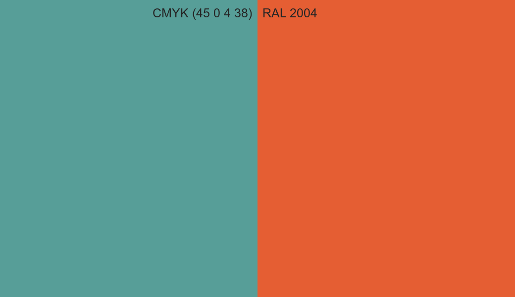 CMYK Color CMYK (45 0 4 38) vs RAL 2004 side by side comparison CMYK Color CMYK (45 0 4 38) vs RAL 2004 side by side comparison