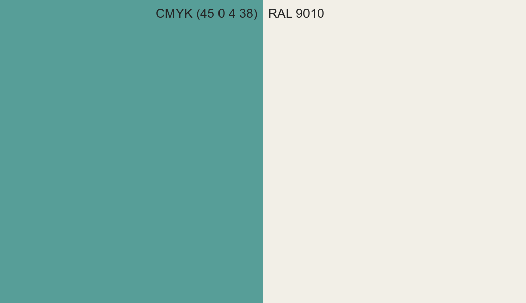 CMYK Color CMYK (45 0 4 38) vs RAL 9010 side by side comparison CMYK Color CMYK (45 0 4 38) vs RAL 9010 side by side comparison