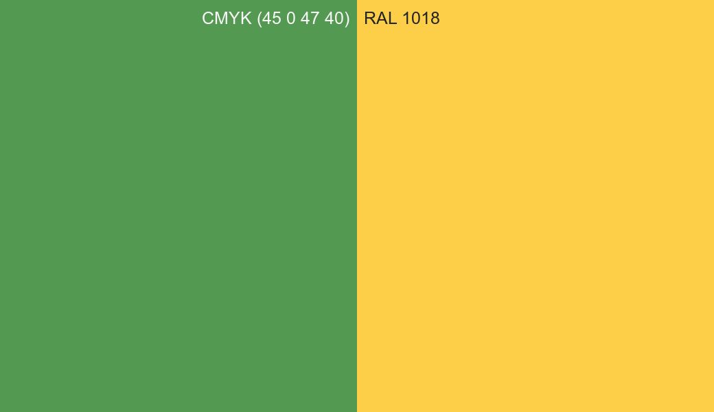 CMYK Color CMYK (45 0 47 40) vs RAL 1018 side by side comparison CMYK Color CMYK (45 0 47 40) vs RAL 1018 side by side comparison