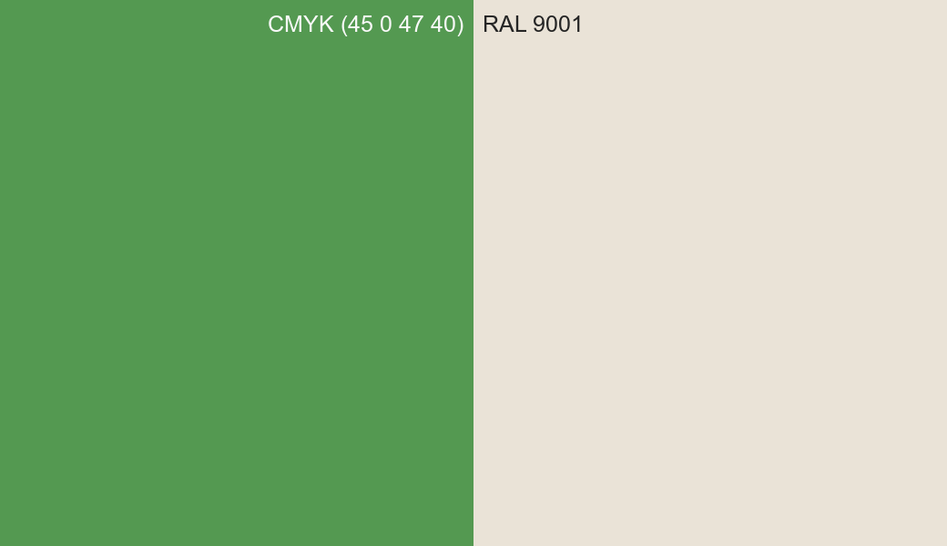 CMYK Color CMYK (45 0 47 40) vs RAL 9001 side by side comparison CMYK Color CMYK (45 0 47 40) vs RAL 9001 side by side comparison