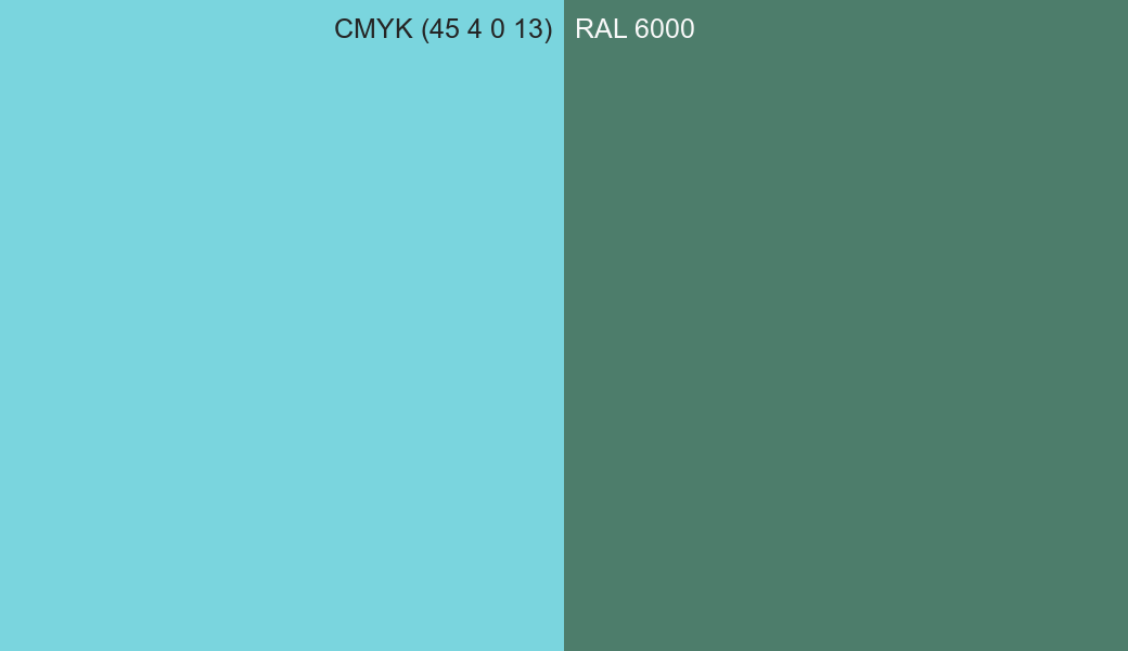 CMYK Color CMYK (45 4 0 13) vs RAL 6000 side by side comparison CMYK Color CMYK (45 4 0 13) vs RAL 6000 side by side comparison