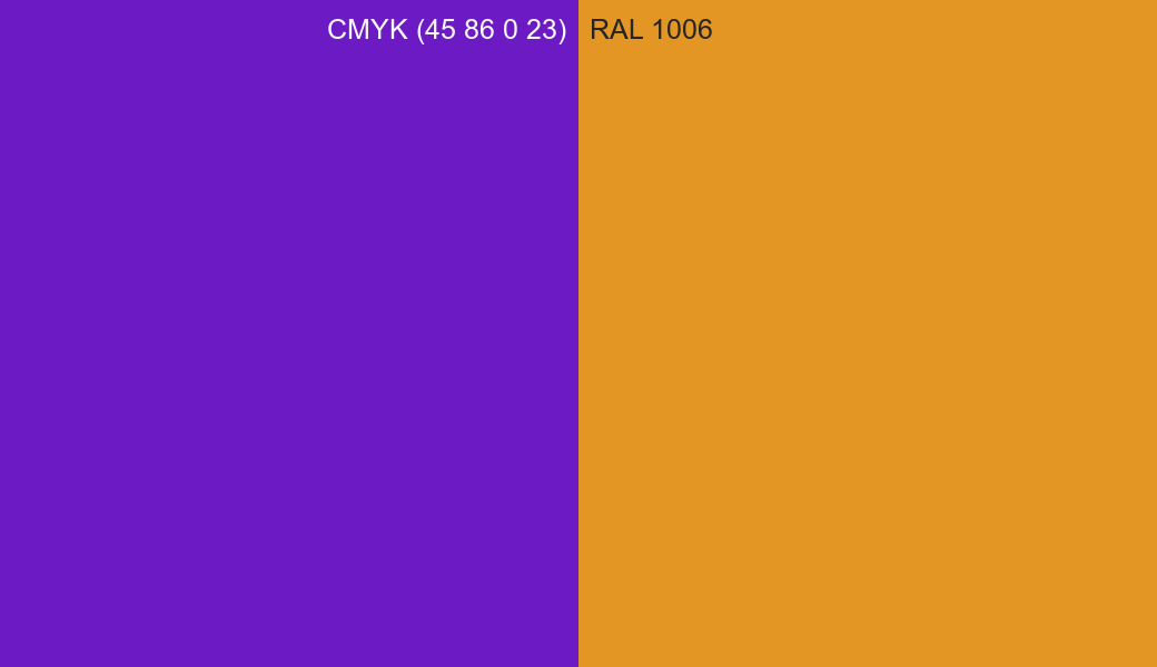 CMYK Color CMYK (45 86 0 23) vs RAL 1006 side by side comparison CMYK Color CMYK (45 86 0 23) vs RAL 1006 side by side comparison
