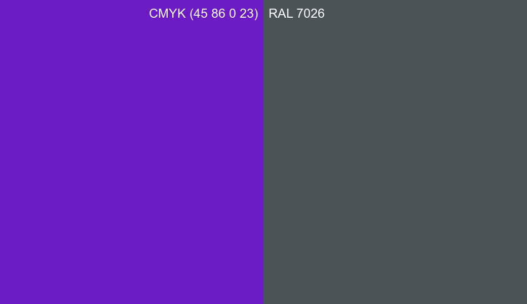 CMYK Color CMYK (45 86 0 23) vs RAL 7026 side by side comparison CMYK Color CMYK (45 86 0 23) vs RAL 7026 side by side comparison