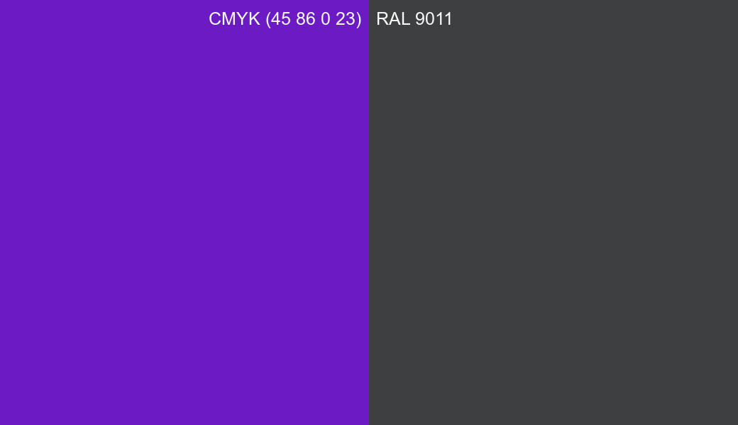 CMYK Color CMYK (45 86 0 23) vs RAL 9011 side by side comparison CMYK Color CMYK (45 86 0 23) vs RAL 9011 side by side comparison