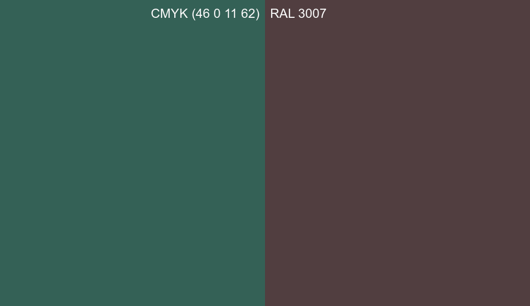 CMYK Color CMYK (46 0 11 62) vs RAL 3007 side by side comparison CMYK Color CMYK (46 0 11 62) vs RAL 3007 side by side comparison