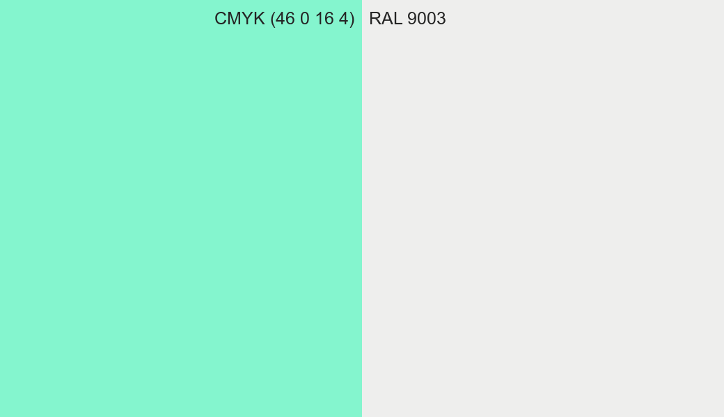 CMYK Color CMYK (46 0 16 4) vs RAL 9003 side by side comparison CMYK Color CMYK (46 0 16 4) vs RAL 9003 side by side comparison