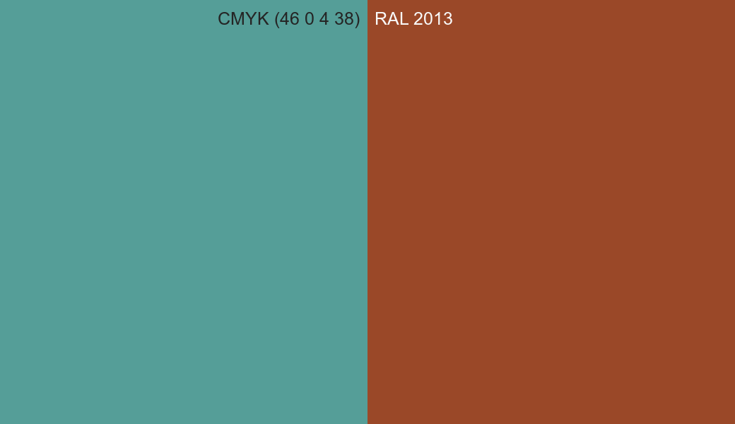 CMYK Color CMYK (46 0 4 38) vs RAL 2013 side by side comparison CMYK Color CMYK (46 0 4 38) vs RAL 2013 side by side comparison
