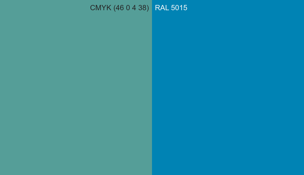 CMYK Color CMYK (46 0 4 38) vs RAL 5015 side by side comparison CMYK Color CMYK (46 0 4 38) vs RAL 5015 side by side comparison