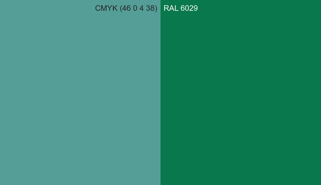 CMYK Color CMYK (46 0 4 38) vs RAL 6029 side by side comparison CMYK Color CMYK (46 0 4 38) vs RAL 6029 side by side comparison