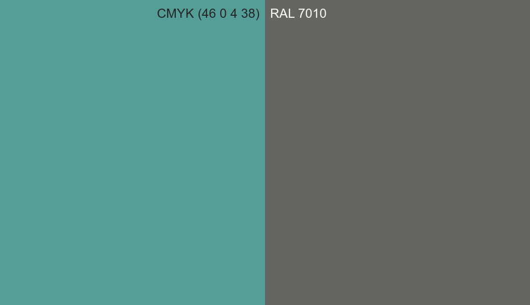 CMYK Color CMYK (46 0 4 38) vs RAL 7010 side by side comparison CMYK Color CMYK (46 0 4 38) vs RAL 7010 side by side comparison