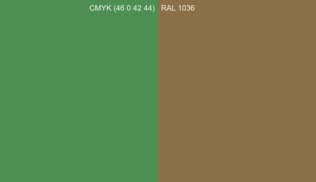 CMYK Color CMYK (46 0 42 44) vs RAL 1036 side by side comparison CMYK Color CMYK (46 0 42 44) vs RAL 1036 side by side comparison