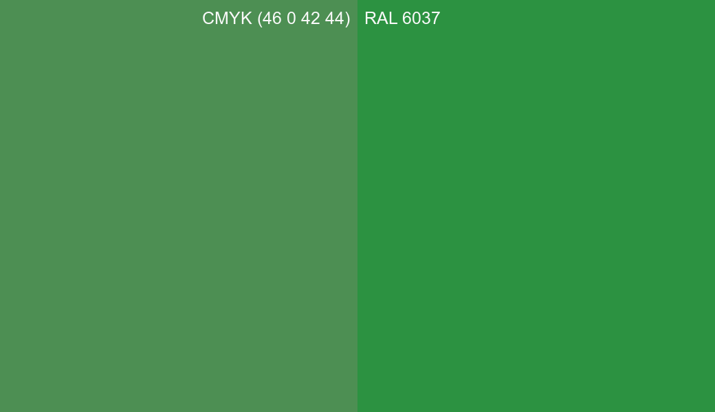 CMYK Color CMYK (46 0 42 44) vs RAL 6037 side by side comparison CMYK Color CMYK (46 0 42 44) vs RAL 6037 side by side comparison