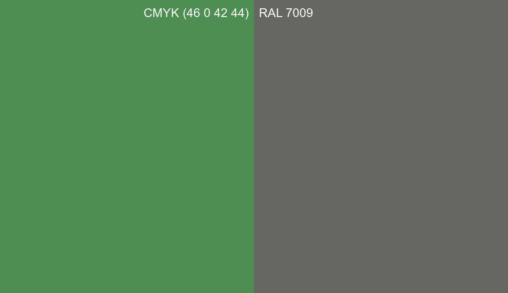 CMYK Color CMYK (46 0 42 44) vs RAL 7009 side by side comparison CMYK Color CMYK (46 0 42 44) vs RAL 7009 side by side comparison