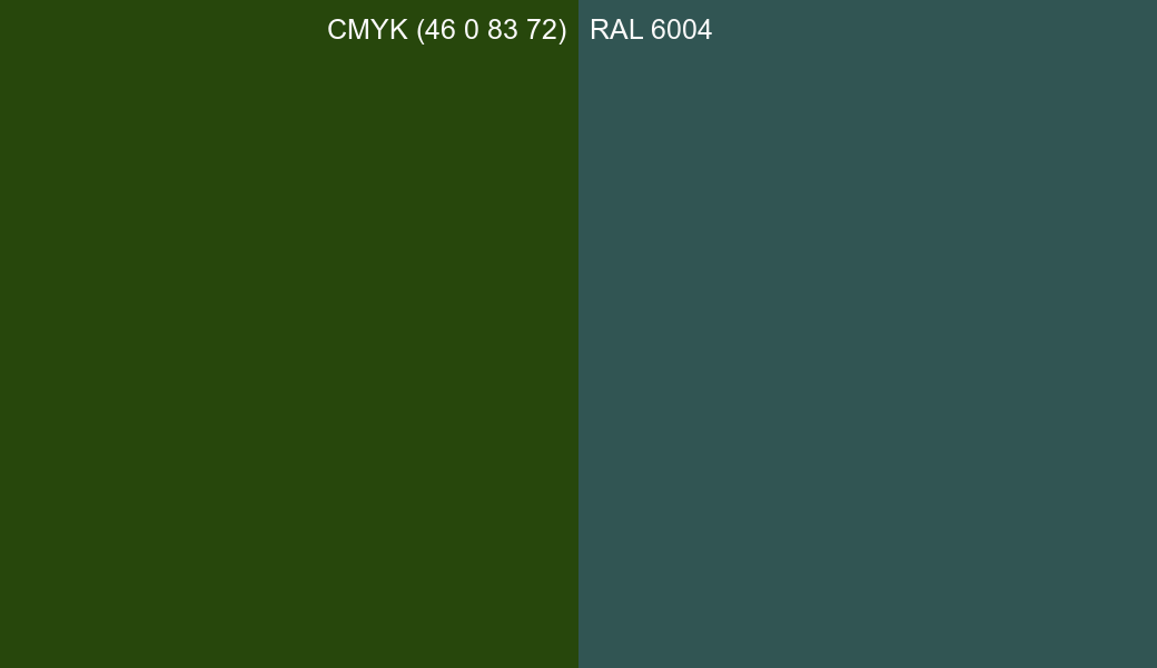 CMYK Color CMYK (46 0 83 72) vs RAL 6004 side by side comparison CMYK Color CMYK (46 0 83 72) vs RAL 6004 side by side comparison