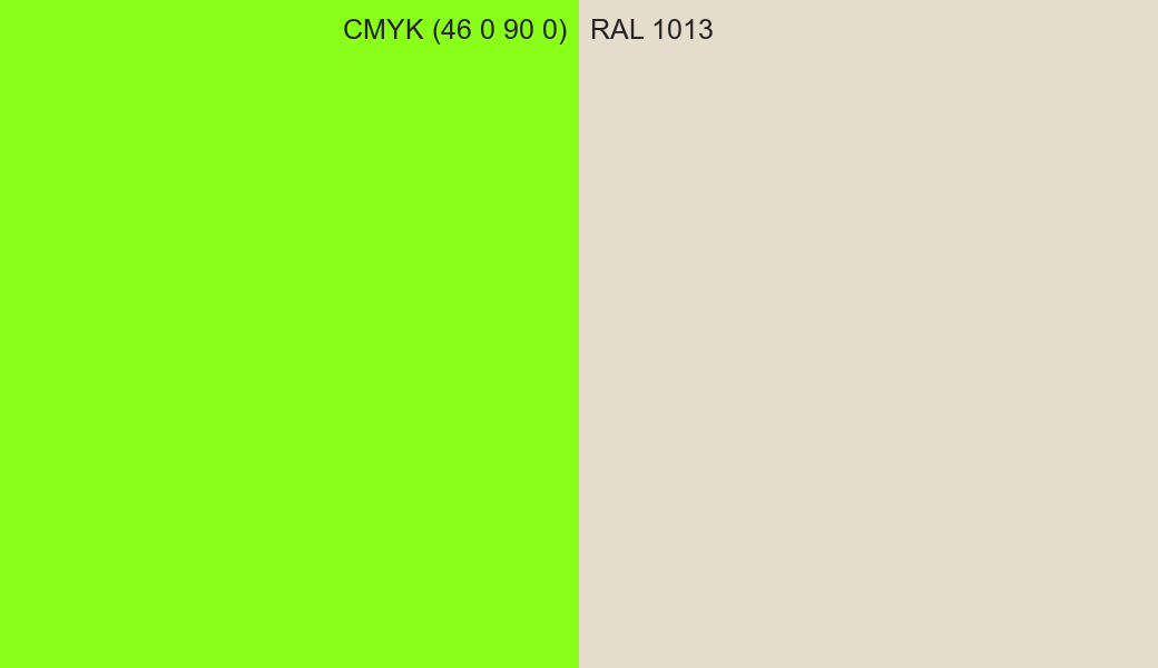 CMYK Color CMYK (46 0 90 0) vs RAL 1013 side by side comparison CMYK Color CMYK (46 0 90 0) vs RAL 1013 side by side comparison
