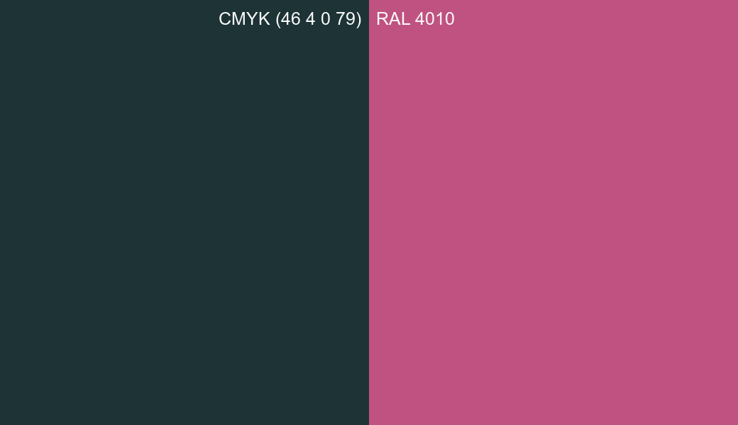 CMYK Color CMYK (46 4 0 79) vs RAL 4010 side by side comparison CMYK Color CMYK (46 4 0 79) vs RAL 4010 side by side comparison