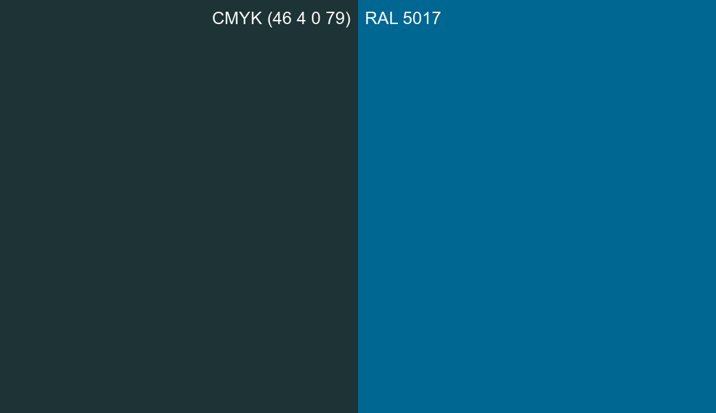 CMYK Color CMYK (46 4 0 79) vs RAL 5017 side by side comparison CMYK Color CMYK (46 4 0 79) vs RAL 5017 side by side comparison