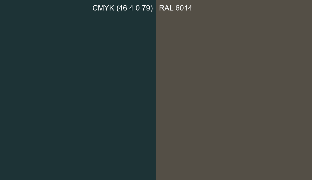 CMYK Color CMYK (46 4 0 79) vs RAL 6014 side by side comparison CMYK Color CMYK (46 4 0 79) vs RAL 6014 side by side comparison