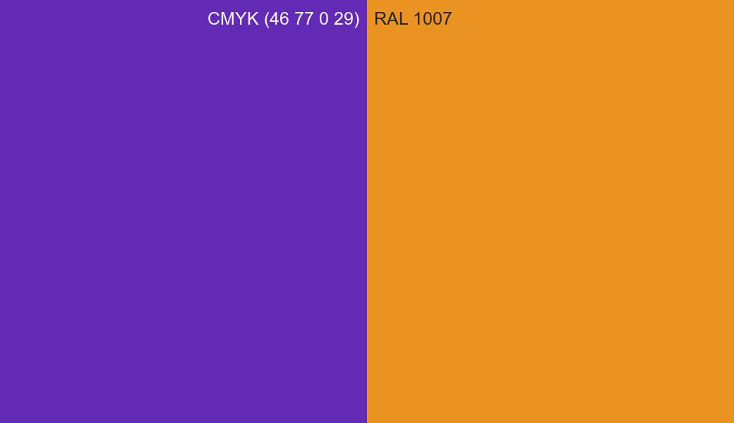 CMYK Color CMYK (46 77 0 29) vs RAL 1007 side by side comparison CMYK Color CMYK (46 77 0 29) vs RAL 1007 side by side comparison