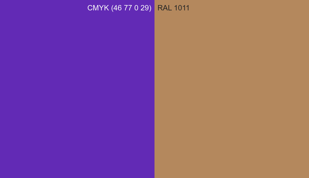 CMYK Color CMYK (46 77 0 29) vs RAL 1011 side by side comparison CMYK Color CMYK (46 77 0 29) vs RAL 1011 side by side comparison