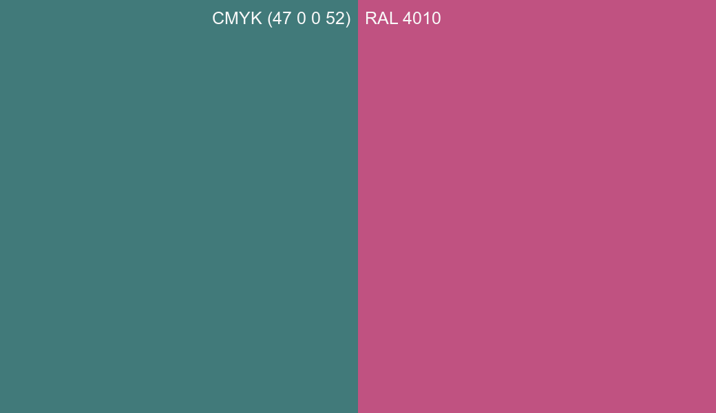 CMYK Color CMYK (47 0 0 52) vs RAL 4010 side by side comparison CMYK Color CMYK (47 0 0 52) vs RAL 4010 side by side comparison