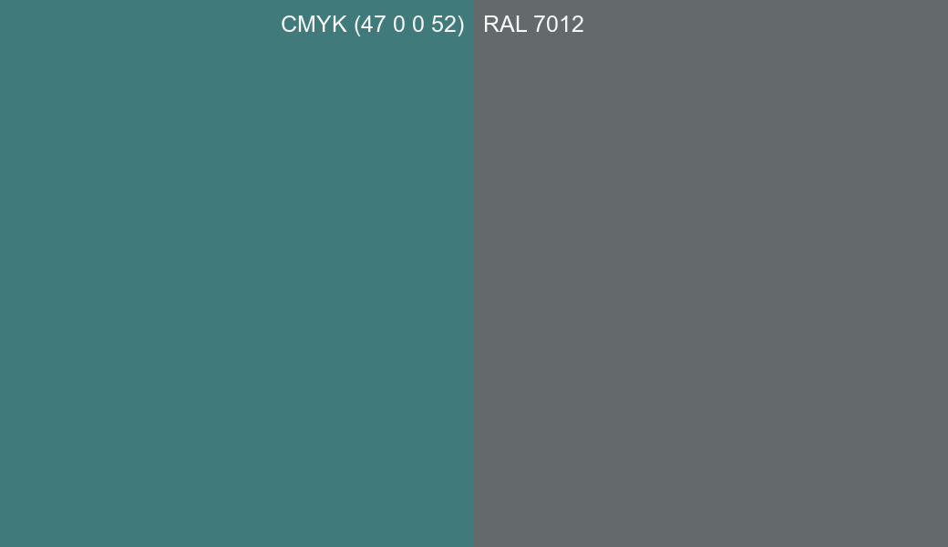 CMYK Color CMYK (47 0 0 52) vs RAL 7012 side by side comparison CMYK Color CMYK (47 0 0 52) vs RAL 7012 side by side comparison