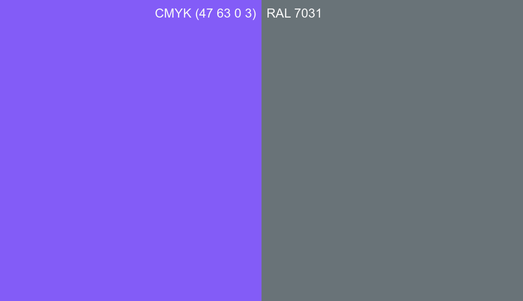 CMYK Color CMYK (47 63 0 3) vs RAL 7031 side by side comparison CMYK Color CMYK (47 63 0 3) vs RAL 7031 side by side comparison