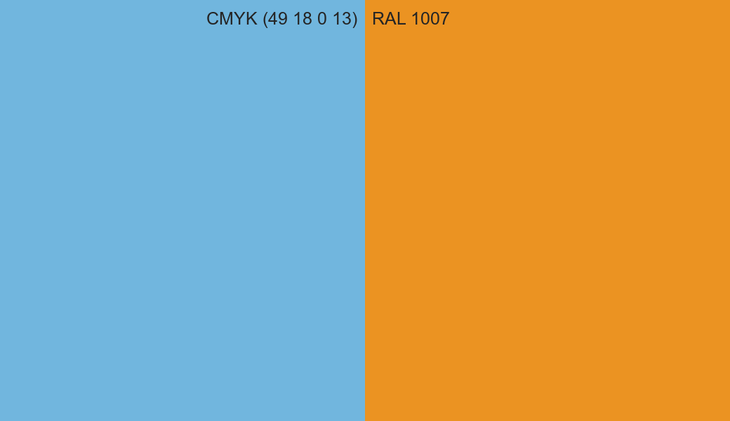 CMYK Color CMYK (49 18 0 13) vs RAL 1007 side by side comparison CMYK Color CMYK (49 18 0 13) vs RAL 1007 side by side comparison