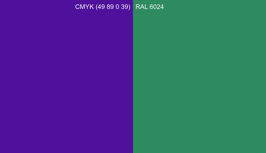 CMYK Color CMYK (49 89 0 39) vs RAL 6024 side by side comparison CMYK Color CMYK (49 89 0 39) vs RAL 6024 side by side comparison