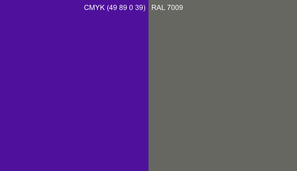 CMYK Color CMYK (49 89 0 39) vs RAL 7009 side by side comparison CMYK Color CMYK (49 89 0 39) vs RAL 7009 side by side comparison