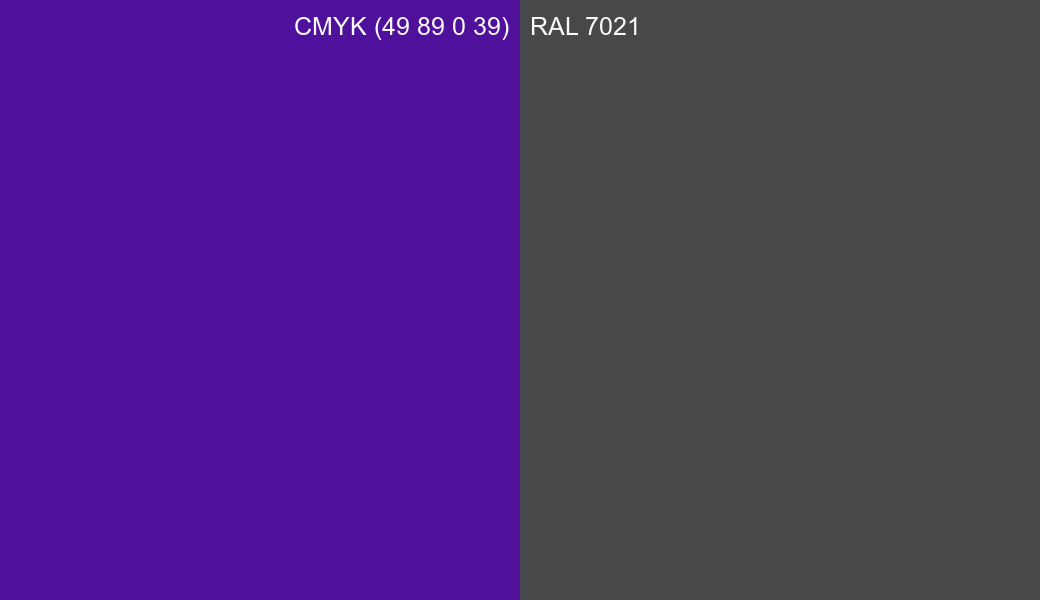 CMYK Color CMYK (49 89 0 39) vs RAL 7021 side by side comparison CMYK Color CMYK (49 89 0 39) vs RAL 7021 side by side comparison