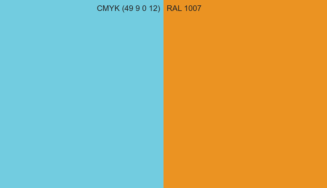 CMYK Color CMYK (49 9 0 12) vs RAL 1007 side by side comparison CMYK Color CMYK (49 9 0 12) vs RAL 1007 side by side comparison