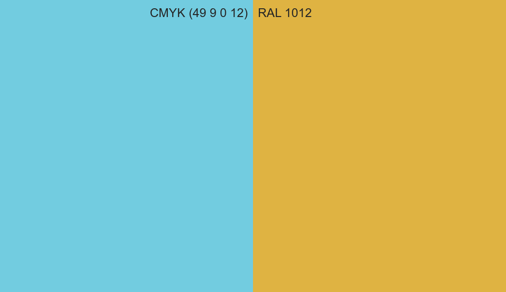 CMYK Color CMYK (49 9 0 12) vs RAL 1012 side by side comparison CMYK Color CMYK (49 9 0 12) vs RAL 1012 side by side comparison