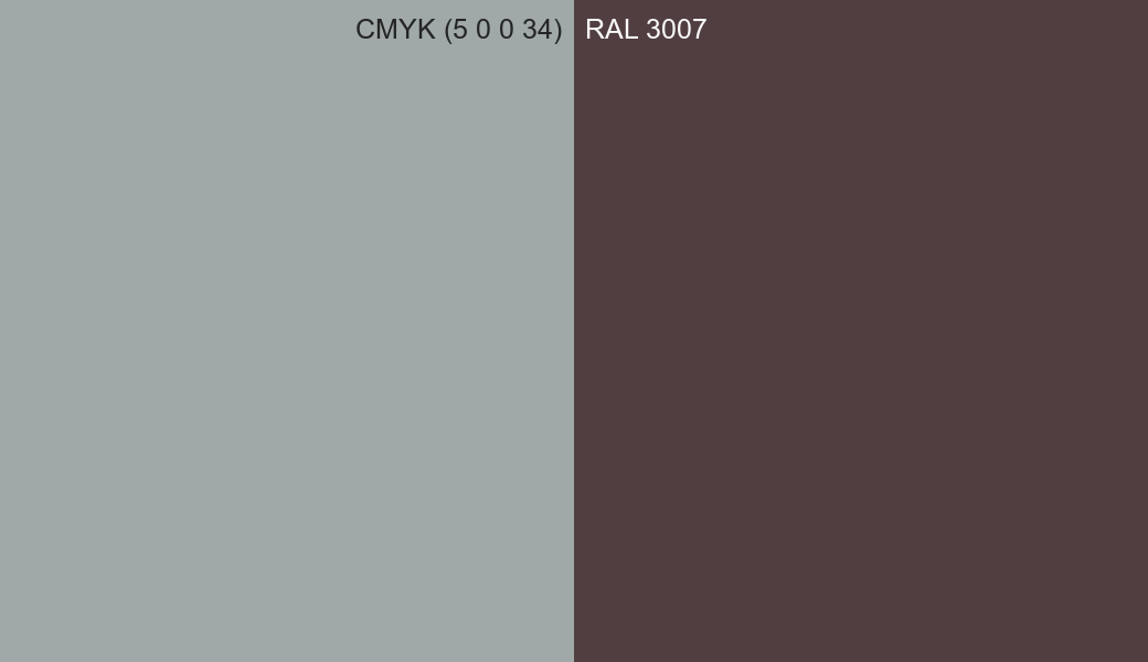 CMYK Color CMYK (5 0 0 34) vs RAL 3007 side by side comparison CMYK Color CMYK (5 0 0 34) vs RAL 3007 side by side comparison