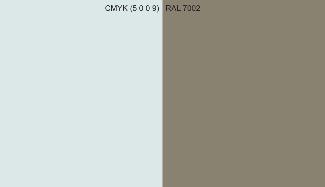 CMYK Color CMYK (5 0 0 9) vs RAL 7002 side by side comparison CMYK Color CMYK (5 0 0 9) vs RAL 7002 side by side comparison