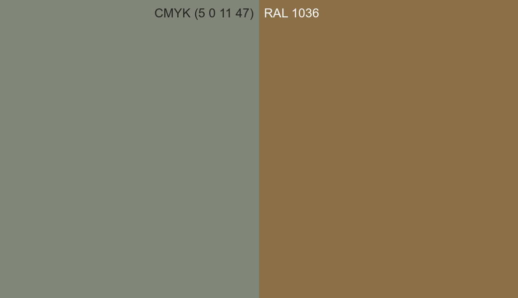 CMYK Color CMYK (5 0 11 47) vs RAL 1036 side by side comparison CMYK Color CMYK (5 0 11 47) vs RAL 1036 side by side comparison