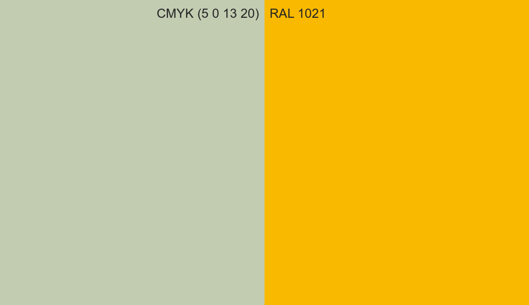 CMYK Color CMYK (5 0 13 20) vs RAL 1021 side by side comparison CMYK Color CMYK (5 0 13 20) vs RAL 1021 side by side comparison