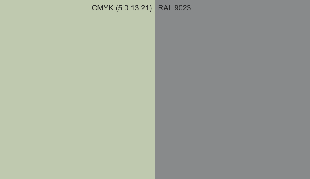 CMYK Color CMYK (5 0 13 21) vs RAL 9023 side by side comparison CMYK Color CMYK (5 0 13 21) vs RAL 9023 side by side comparison