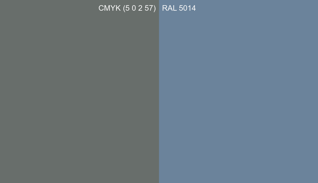 CMYK Color CMYK (5 0 2 57) vs RAL 5014 side by side comparison CMYK Color CMYK (5 0 2 57) vs RAL 5014 side by side comparison