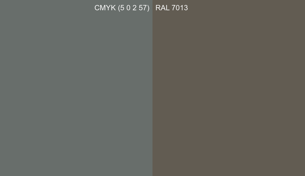 CMYK Color CMYK (5 0 2 57) vs RAL 7013 side by side comparison CMYK Color CMYK (5 0 2 57) vs RAL 7013 side by side comparison
