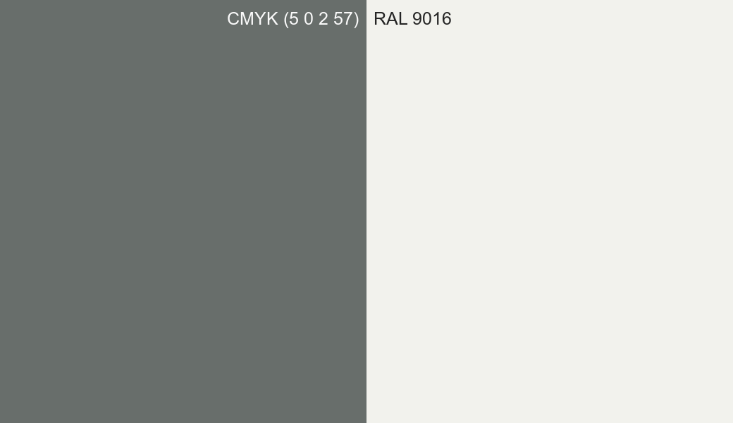 CMYK Color CMYK (5 0 2 57) vs RAL 9016 side by side comparison CMYK Color CMYK (5 0 2 57) vs RAL 9016 side by side comparison