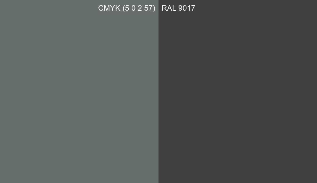 CMYK Color CMYK (5 0 2 57) vs RAL 9017 side by side comparison CMYK Color CMYK (5 0 2 57) vs RAL 9017 side by side comparison