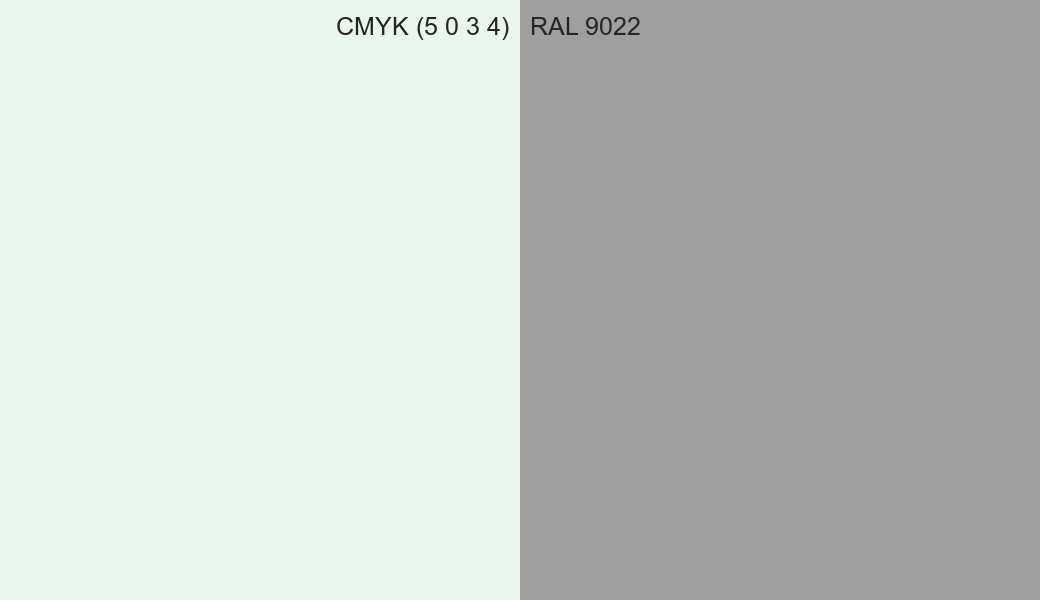 CMYK Color CMYK (5 0 3 4) vs RAL 9022 side by side comparison CMYK Color CMYK (5 0 3 4) vs RAL 9022 side by side comparison