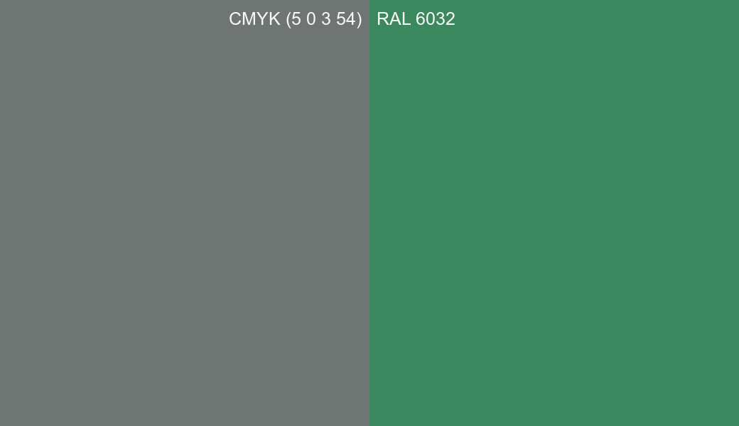 CMYK Color CMYK (5 0 3 54) vs RAL 6032 side by side comparison CMYK Color CMYK (5 0 3 54) vs RAL 6032 side by side comparison