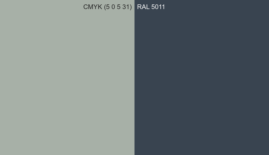 CMYK Color CMYK (5 0 5 31) vs RAL 5011 side by side comparison CMYK Color CMYK (5 0 5 31) vs RAL 5011 side by side comparison