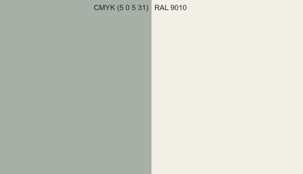 CMYK Color CMYK (5 0 5 31) vs RAL 9010 side by side comparison CMYK Color CMYK (5 0 5 31) vs RAL 9010 side by side comparison