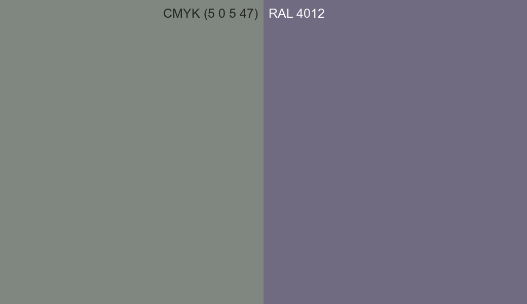 CMYK Color CMYK (5 0 5 47) vs RAL 4012 side by side comparison CMYK Color CMYK (5 0 5 47) vs RAL 4012 side by side comparison