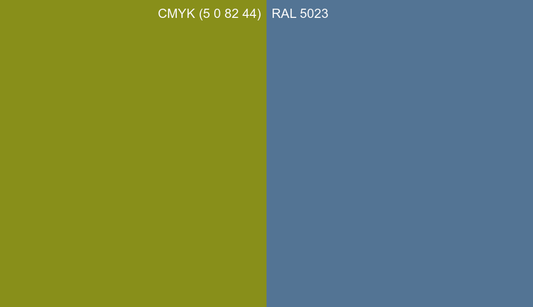 CMYK Color CMYK (5 0 82 44) vs RAL 5023 side by side comparison CMYK Color CMYK (5 0 82 44) vs RAL 5023 side by side comparison